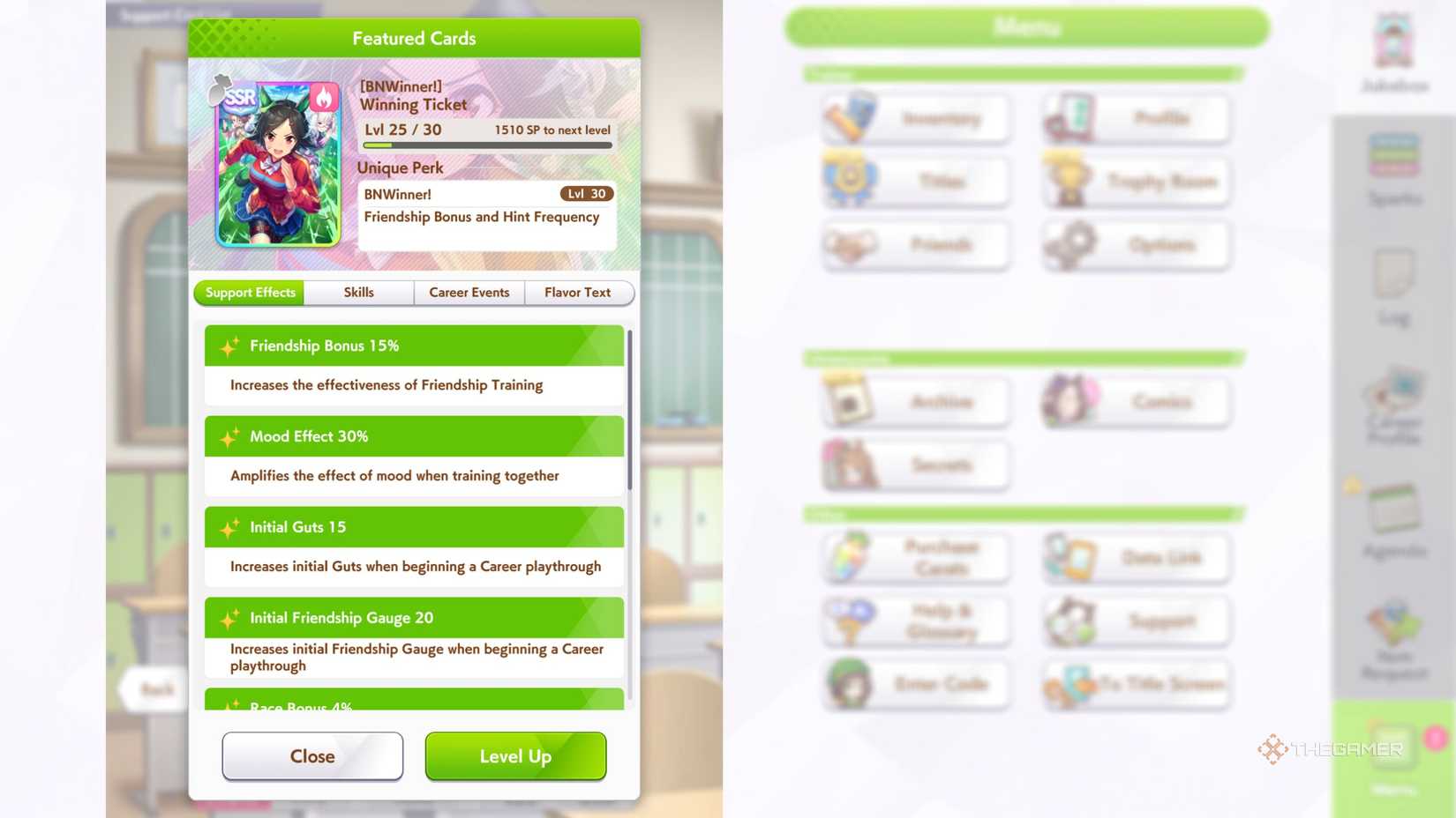 Umamusume Pretty Derby King Halo using the Winning Ticket support card.