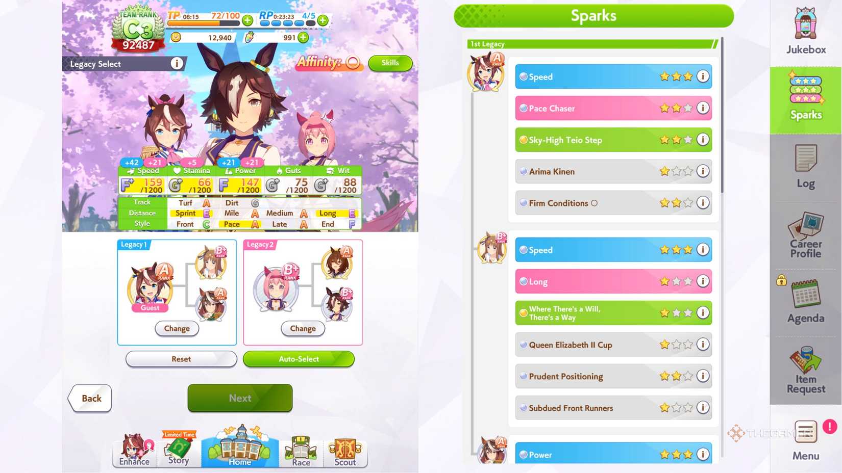 Umamusume Pretty Derby Vodka base stats and legacy showcase.