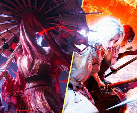 Where Winds Meet split image with a boss on one side and protagonists on the other.