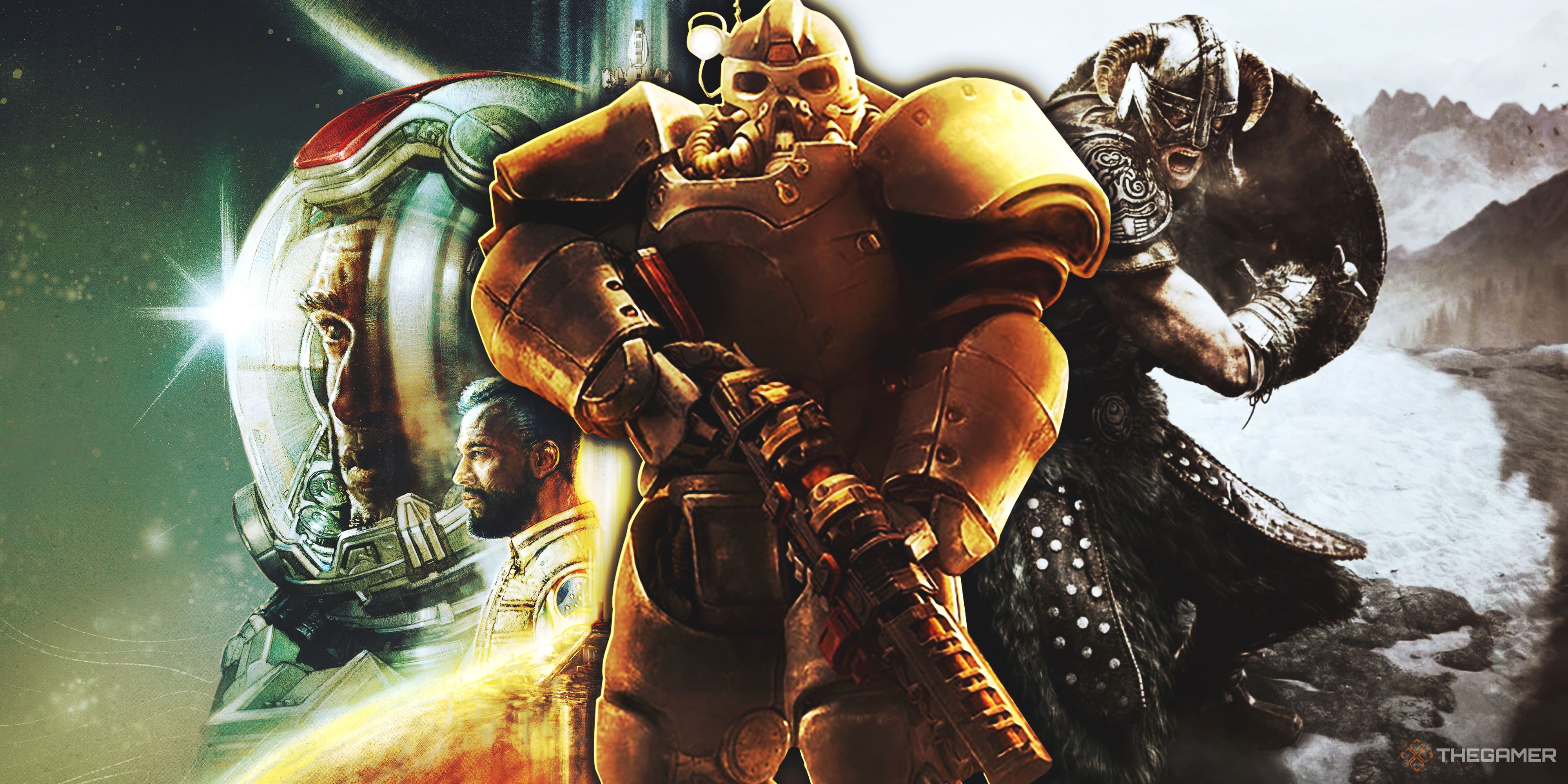 Starfield, Fallout 76 and The Elder Scrolls 5 Skyrim.