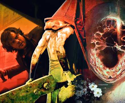 Stills from the Return to Silent Hill trailer with a screenshot from Silent Hill f.