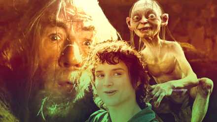 Collage image with Gandal, Frodo and Gollum from the Lord of the Rings trilogy.