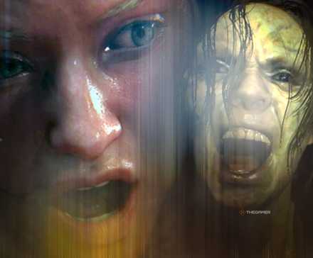Split image shows distressed female characters from Resident Evil 7 and Requiem with mouths open in screams.