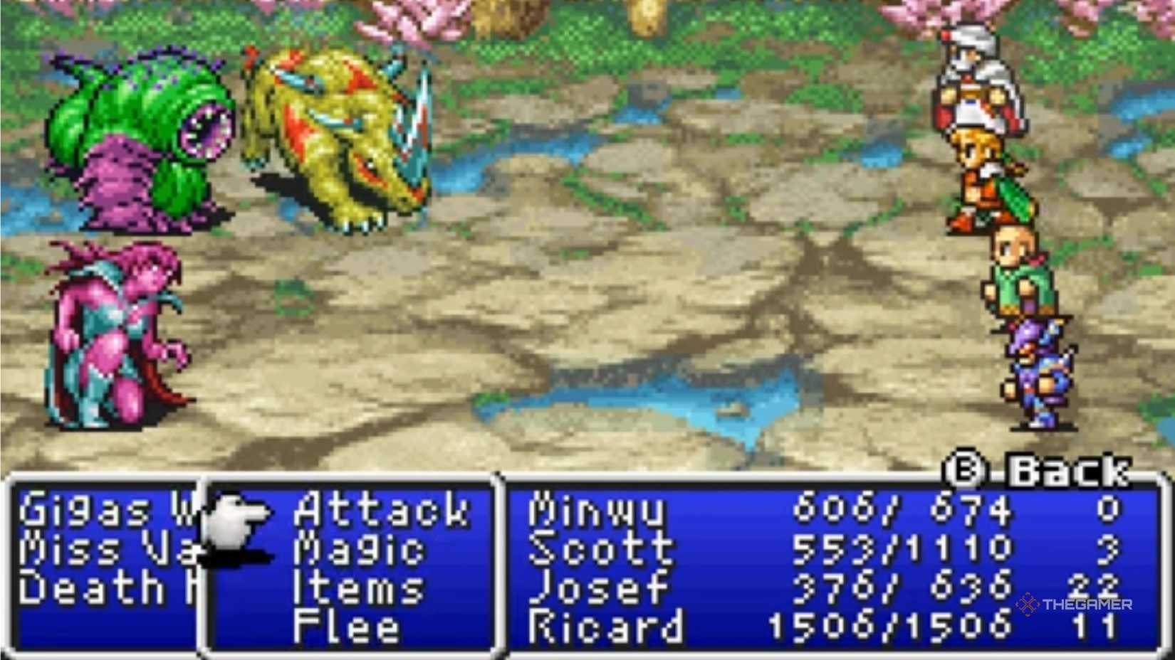 A battle from the Soul of Rebirth mode of Final Fantasy 2.