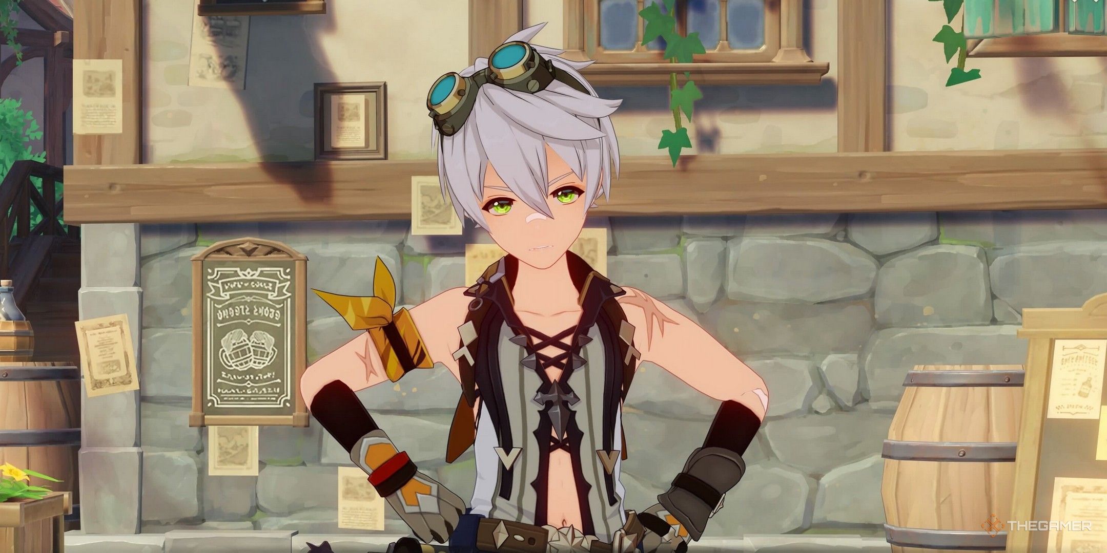 Bennett looks stern in Mondstat in Genshin Impact.