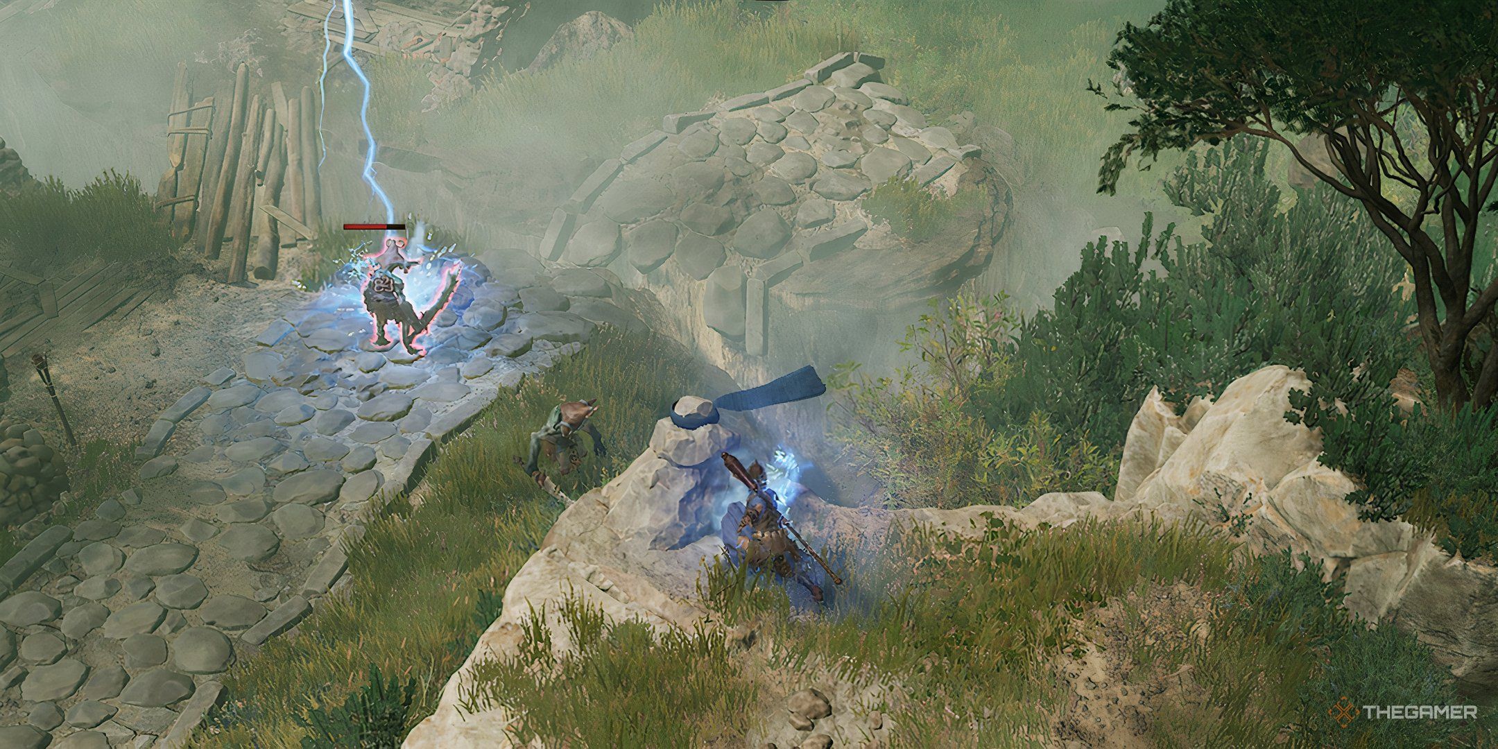 Casting lightning on an enemy in TItan Quest 2.