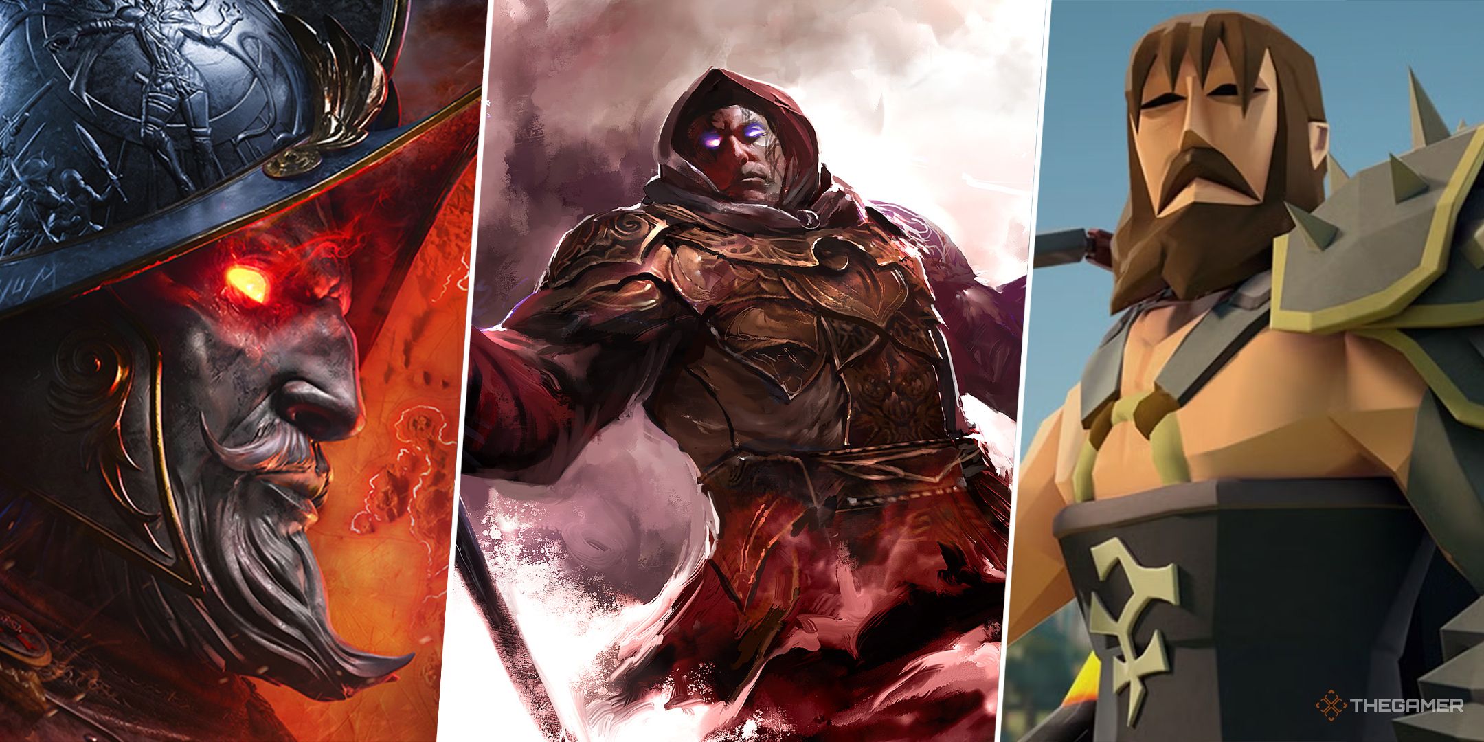 A split image of New World, Guild Wars 2, and Old School RuneScape.