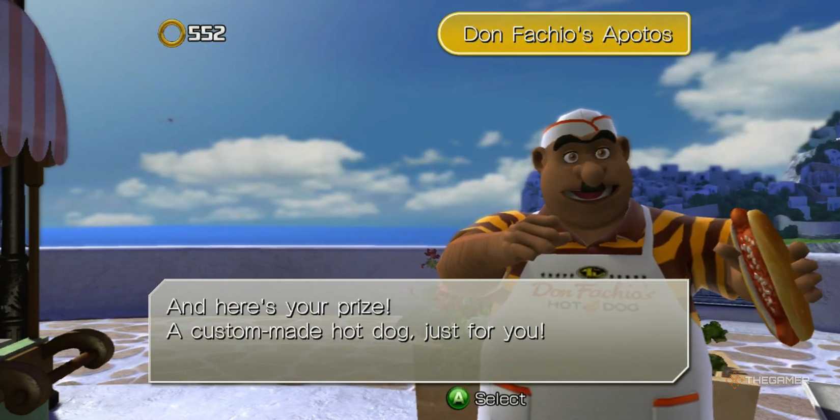 Don Fachio rewarding the player with a chili dog in Sonic Unleashed.