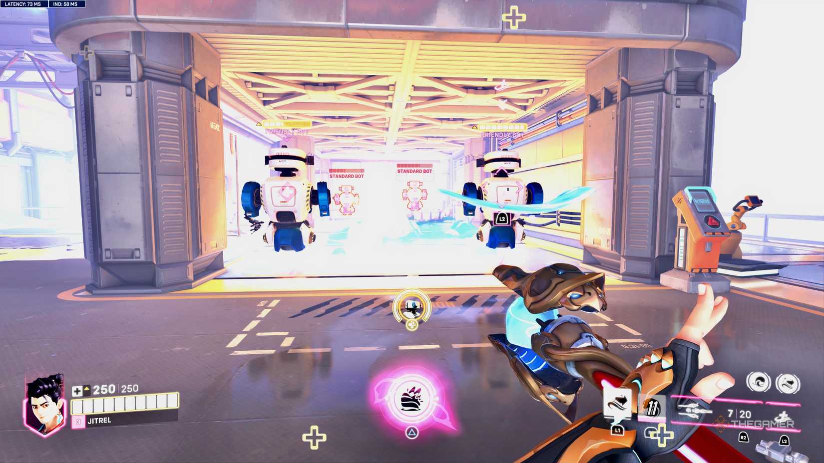 Woosung Healing Bot in the practice range of Overwatch 2.