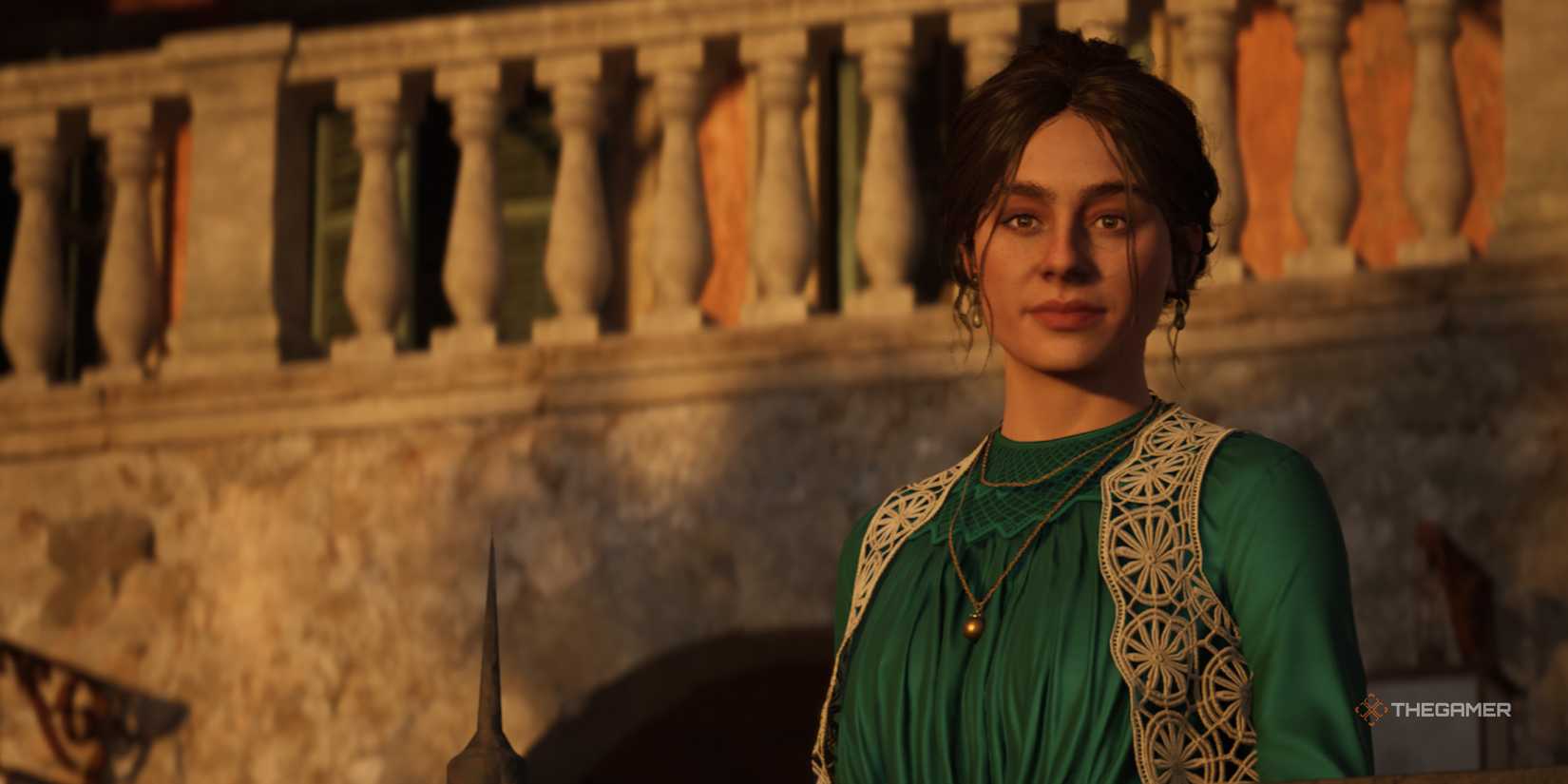 Isabella in green outfit in Mafia: The Old Country.