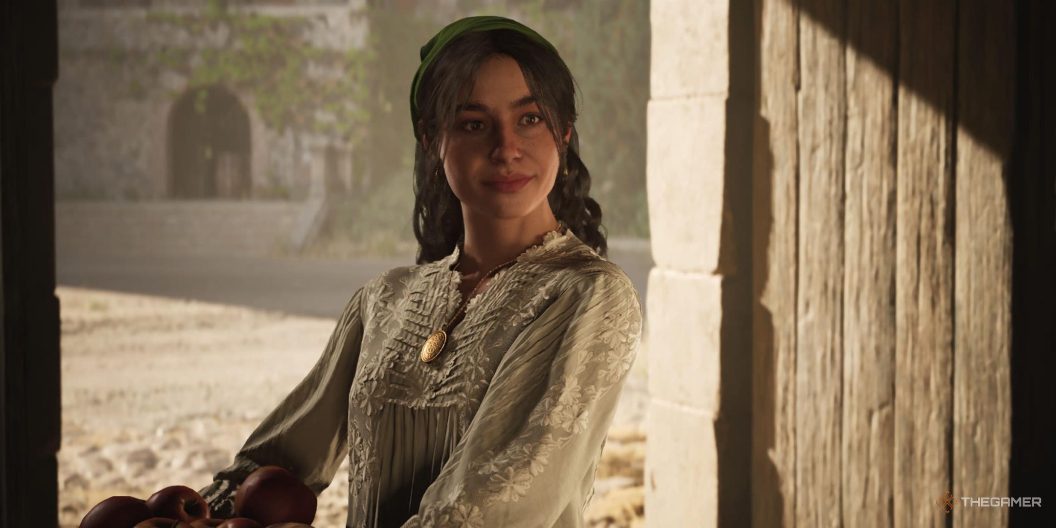 isabella smiles at enzo while holding a basket in mafia: the old country.