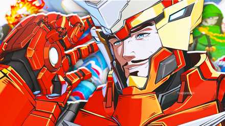 A collage showing a close-up of Iron Man's helmet in Marvel Tokon.