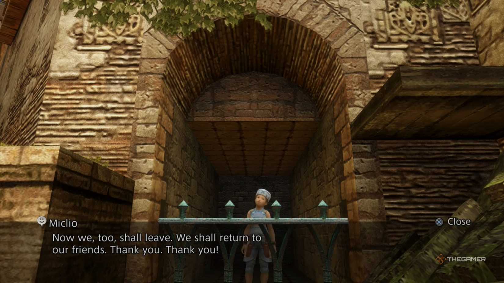 Miclio, a young boy, thanking the player after the Diabolos hunt in Final Fantasy 12.