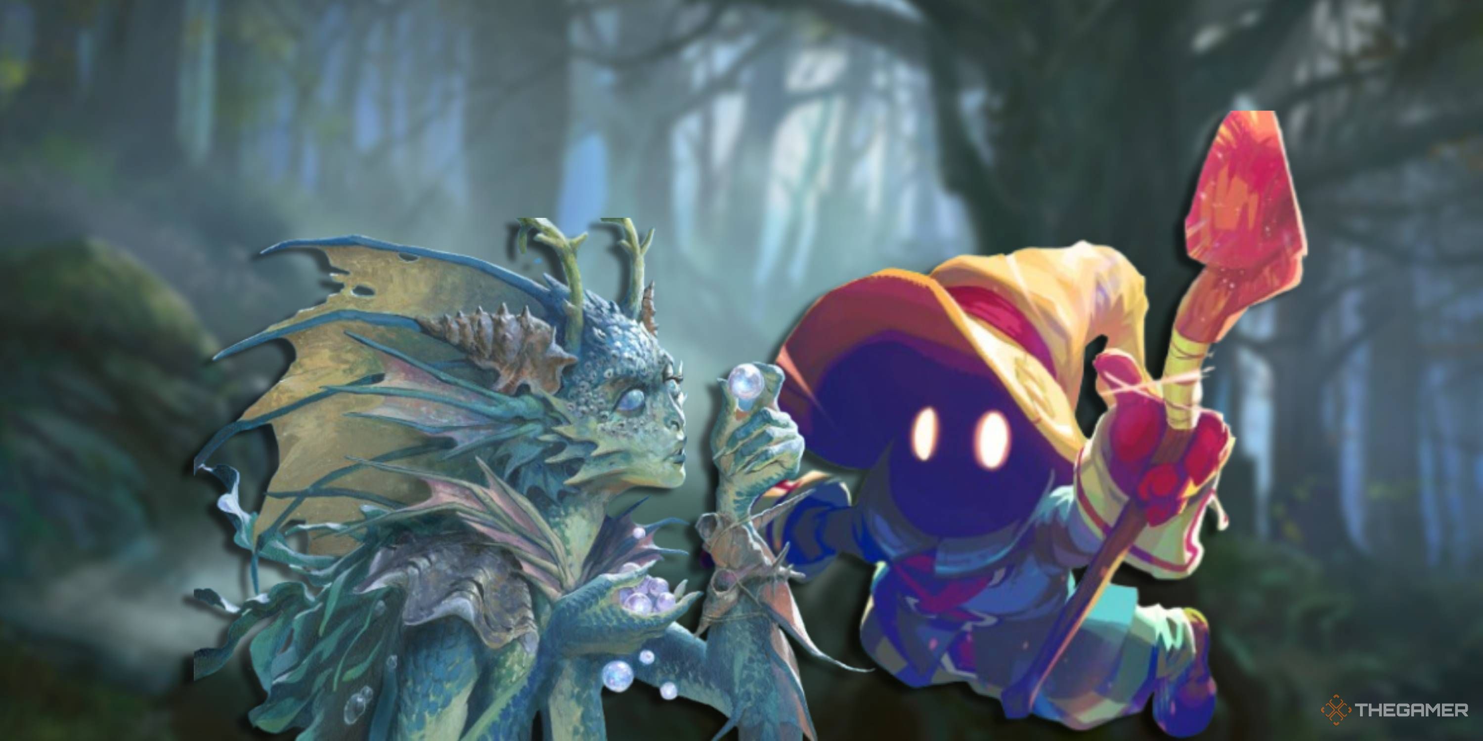 MTG Thassa's Oracle and Vivi in front of land art.