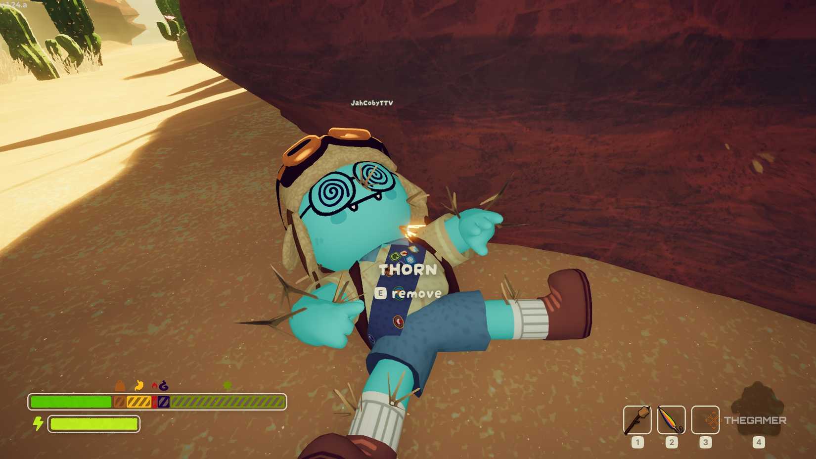 PEAK A scout who fell in a desert covered with thorn bushes.