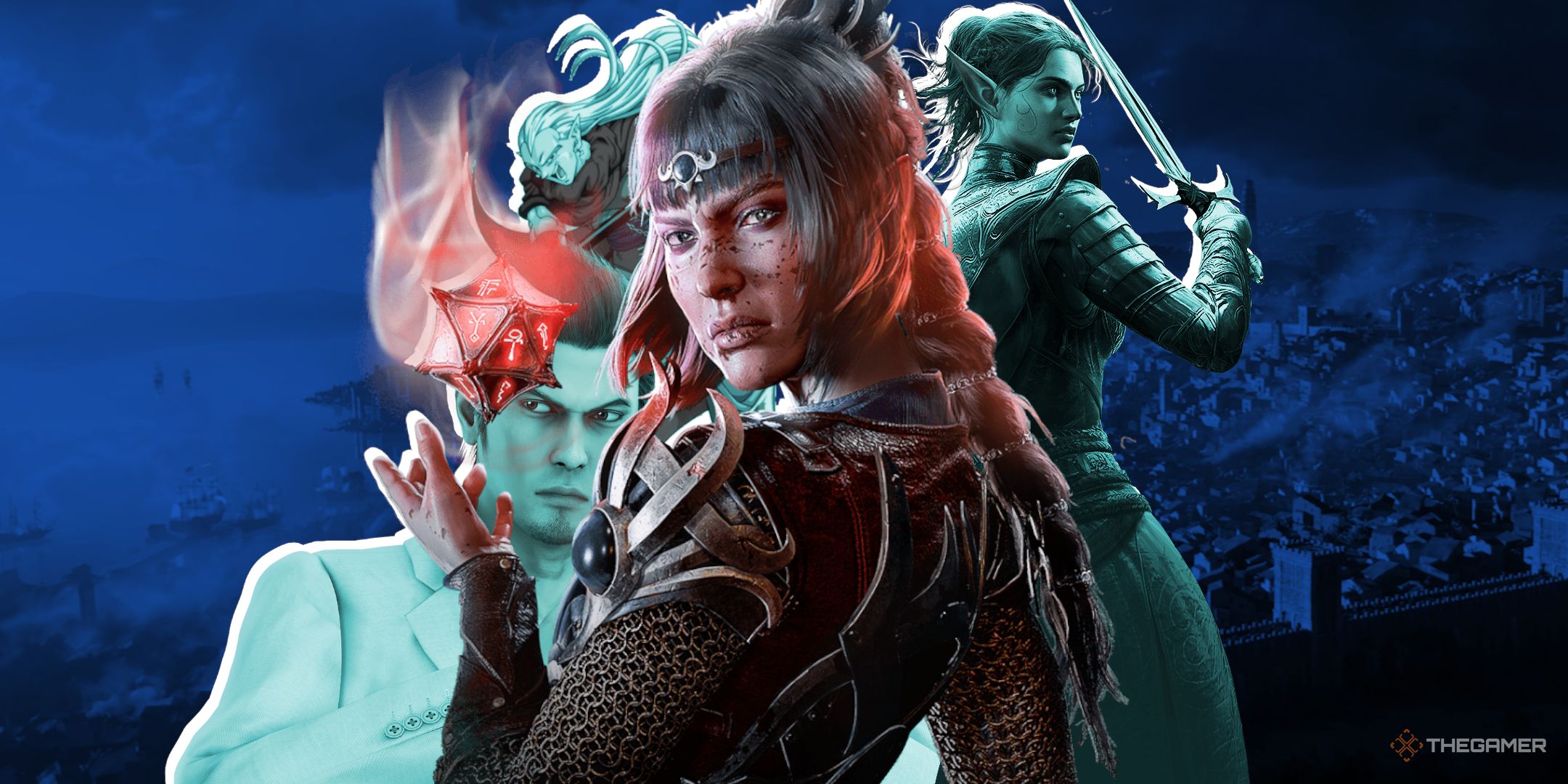 Shadowheart with Kiryu, Magus, and Savile behind him.