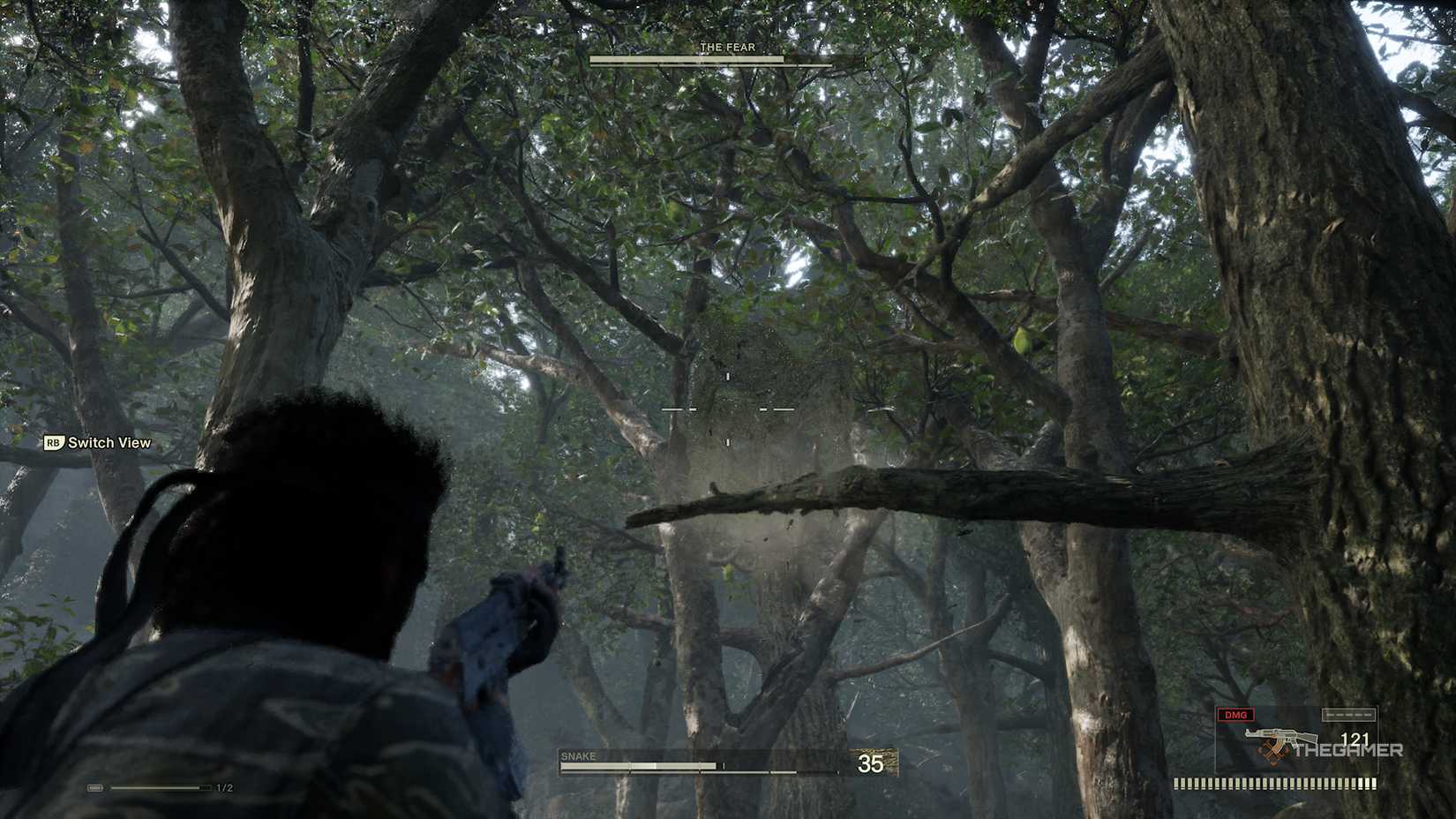 Snake aiming at The Fear who is invisible in Metal Gear Solid Delta Snake Eater.
