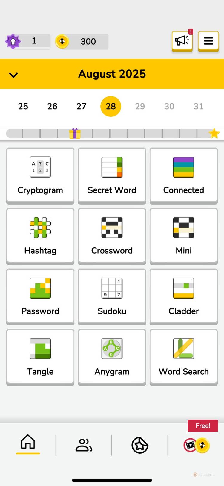 Start screen for daily puzzles.