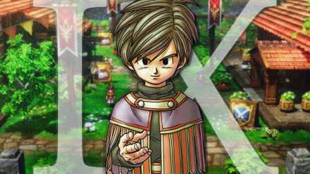 TG Dragon Quest 9 key art of protagonist in front of HD 2D city.