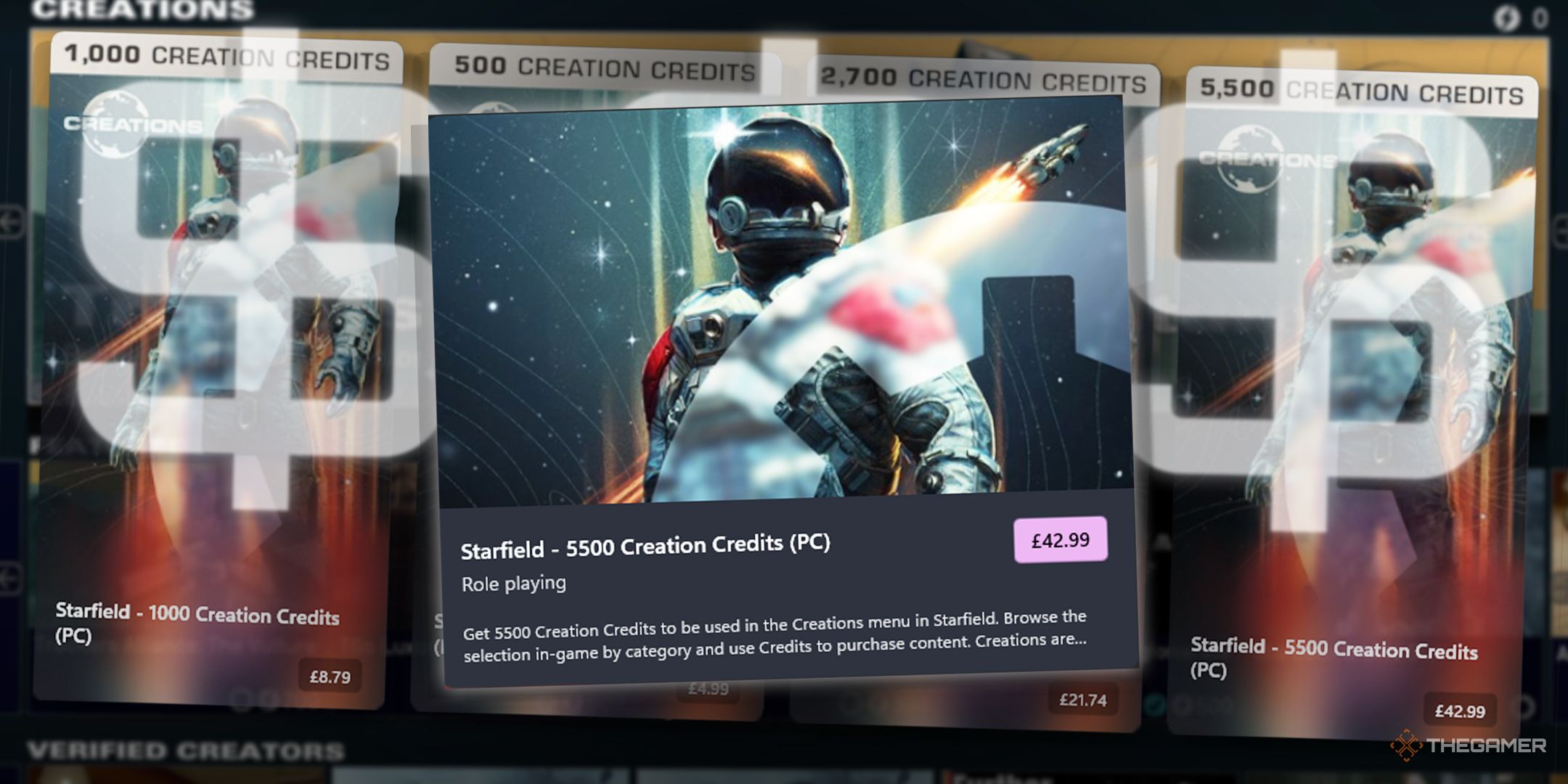 TG Starfield Creation Club Credits purchase menu.