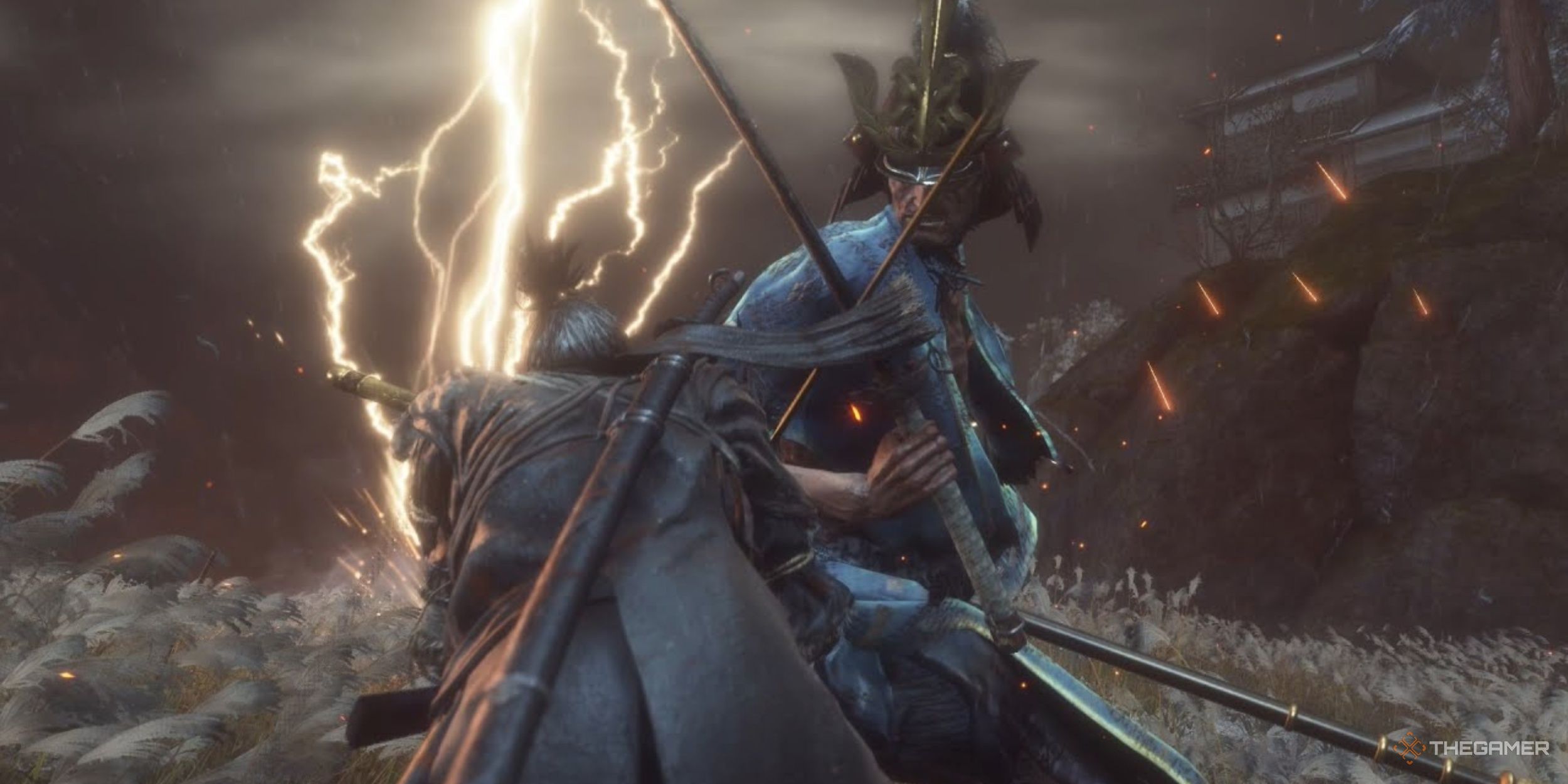 Sekiro and Isshin, the Sword Saint, clashing swords in Sekiro: Shadows Die Twice.