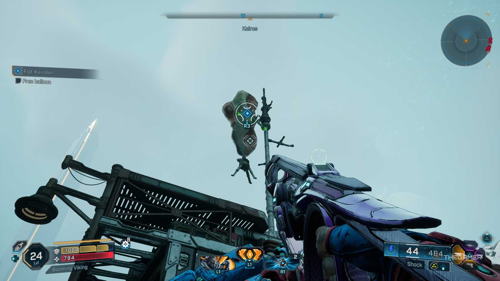 Amon looking up at the third, stuck survey balloon that has a grapple interaction on it in Borderlands 4.