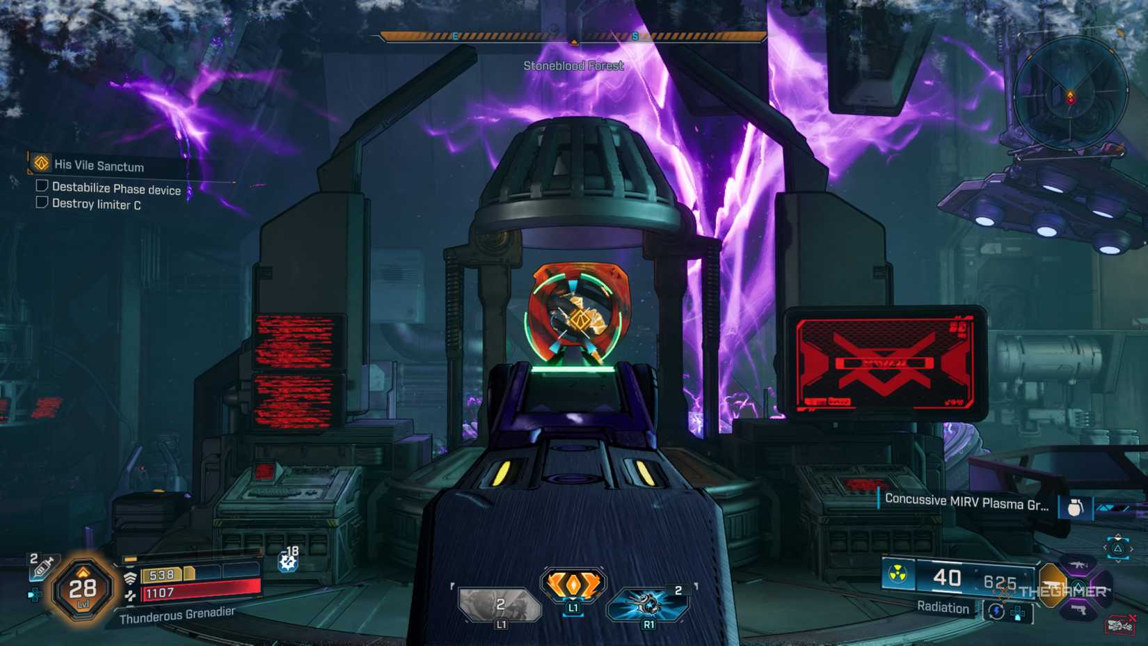 Amon destroying a Limiter powering a Phase-based machine in an Order facility in Borderlands 4.