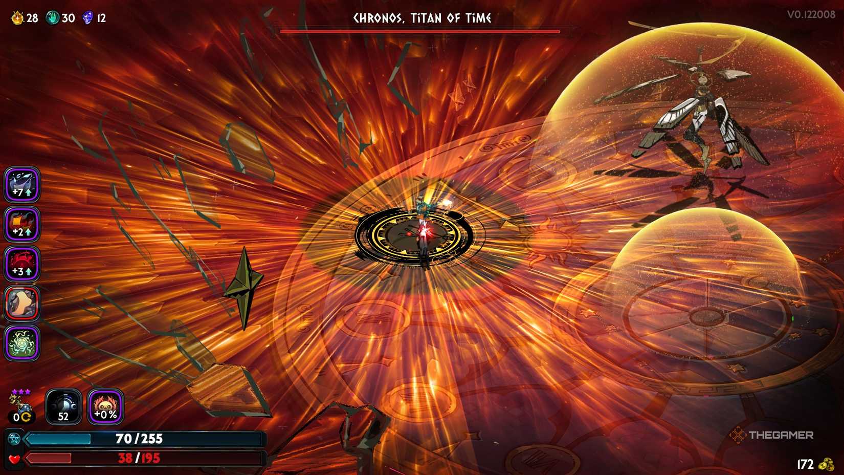 Unrivaled Chronos uses Gathering Time as Melinoe stands in her safe spot in Hades 2.