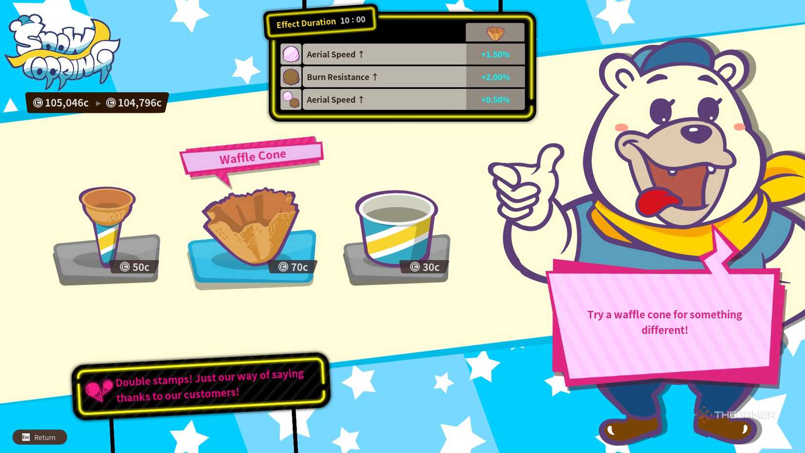 the waffle cone is highlighted at the ice cream shop in daemon x machina: titanic scion.