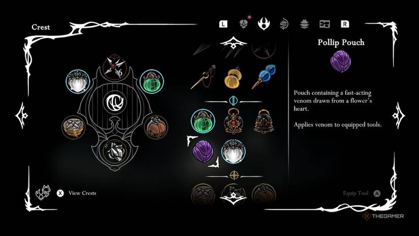 The horn inspects the poll bag in hollow knights: Silksong.