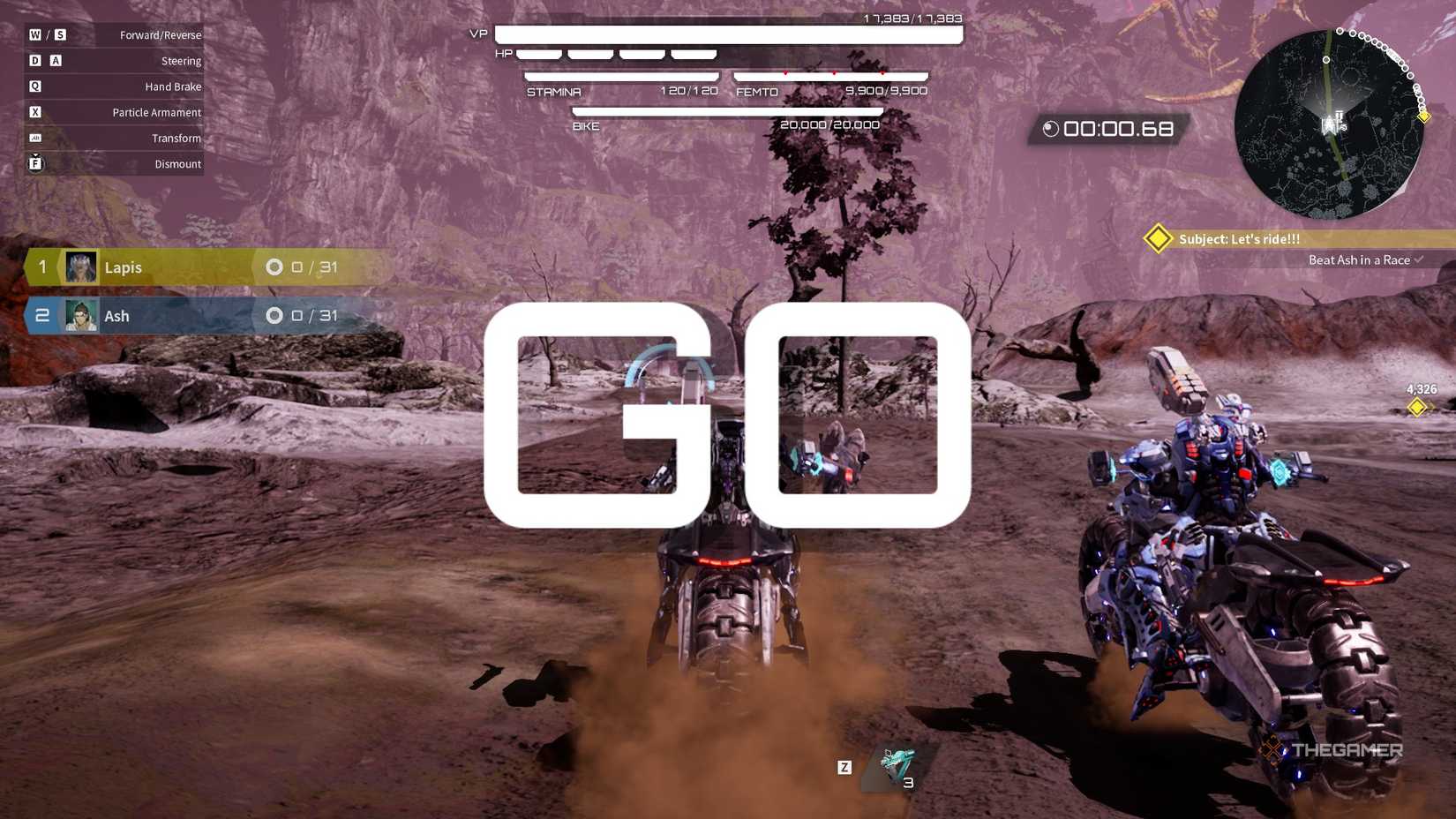 The motorcycle race begins in Daemon X Machina: Titanic Scion.