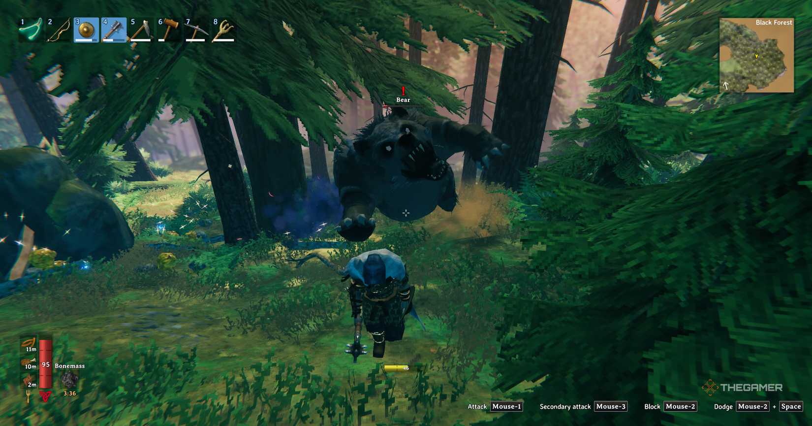 Bear attacks a player in Valheim.