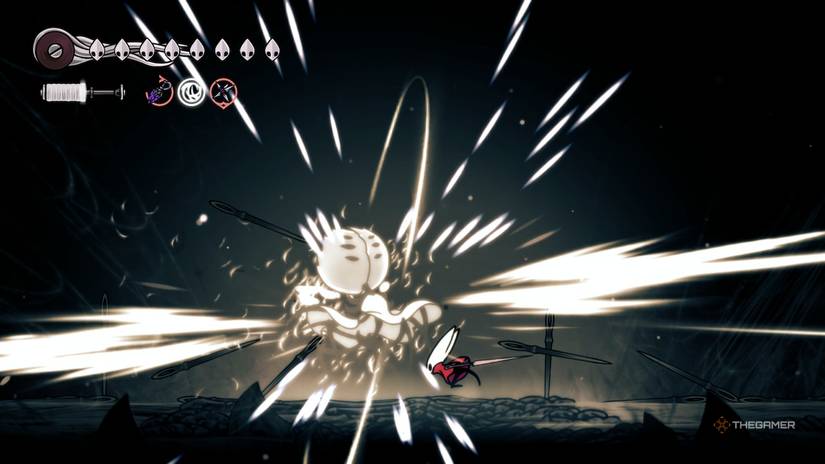 First Sinner acts like she was defeated in a fight against Hornet in Hollow Knight: Silksong.
