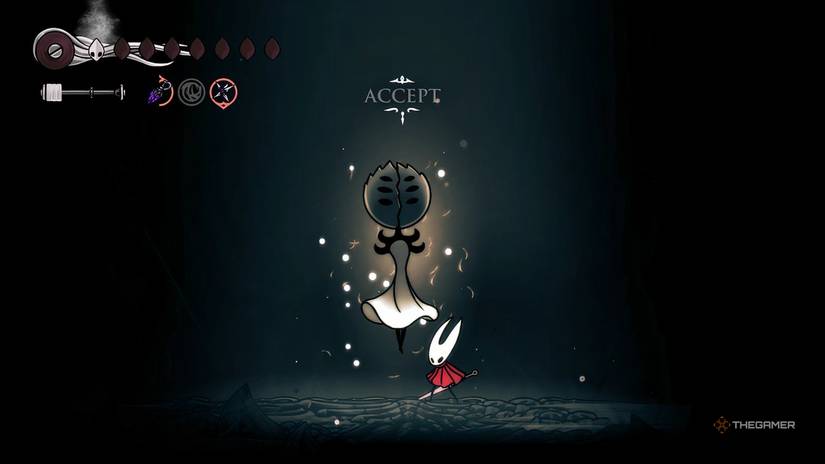 Hornet stands injured besides the defeated First Sinner and accepts her power in Hollow Knight: Silksong.