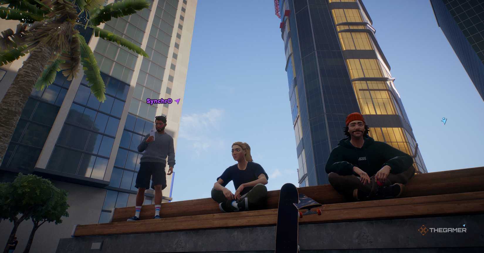 Sit with Skate 4's character 4 with a friend.