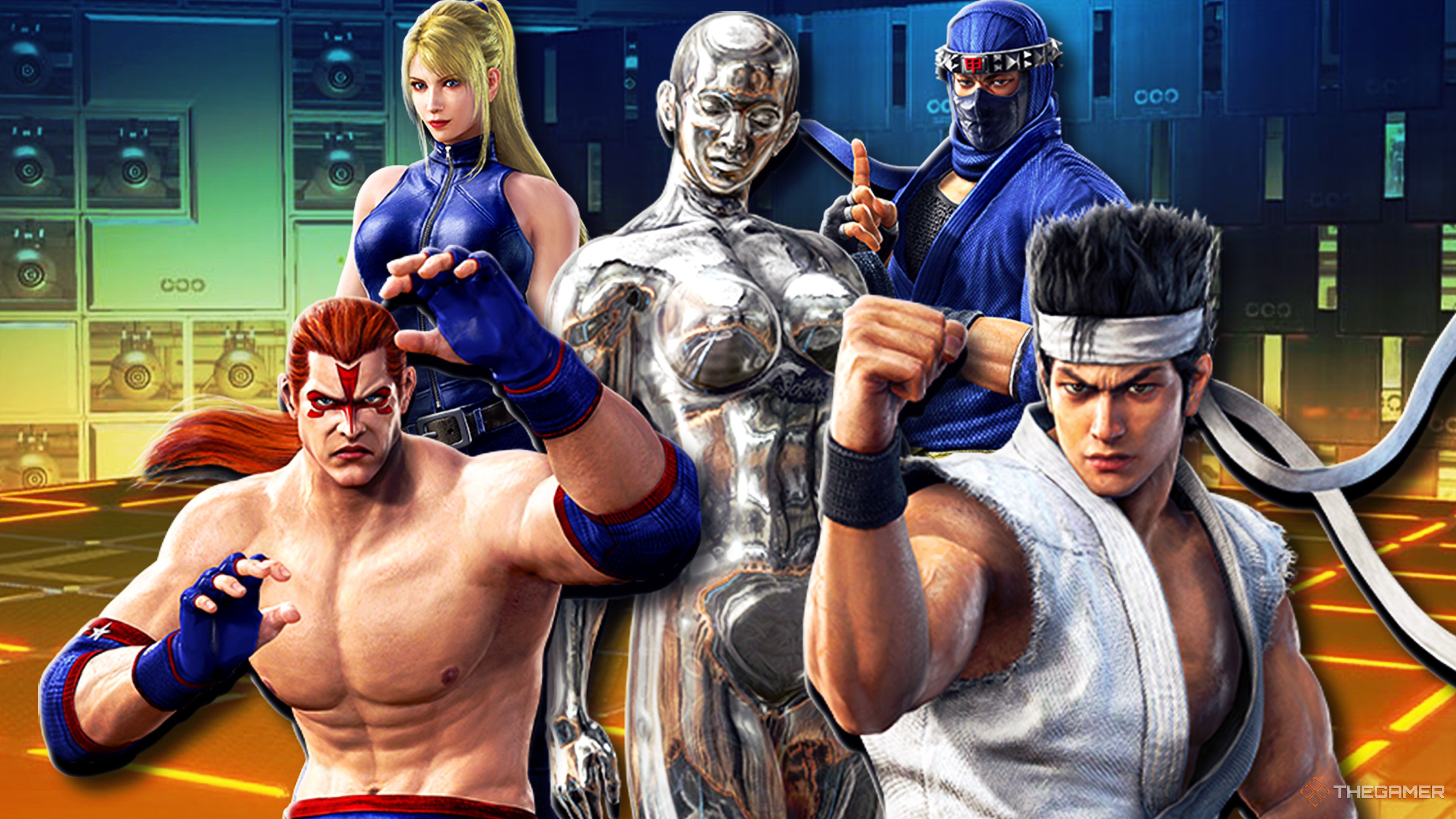 Five characters of Virtua Fighter 5 REVO pose together.
