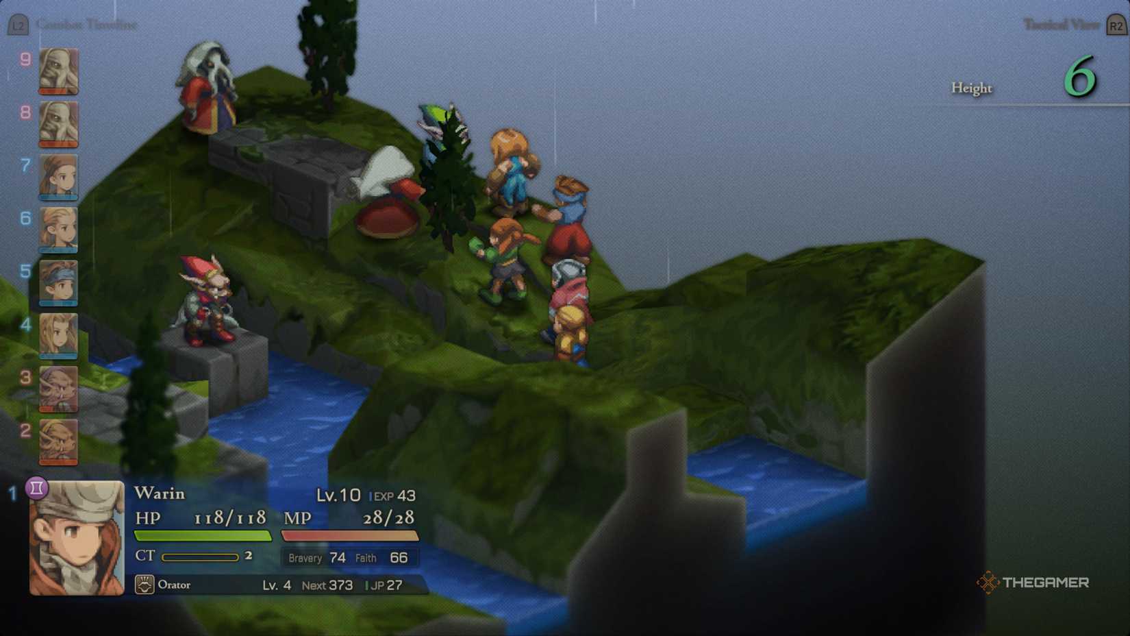 Battle between people and monsters next to the river in the tactics of the Final Fantasy The Iudice Chronicles.