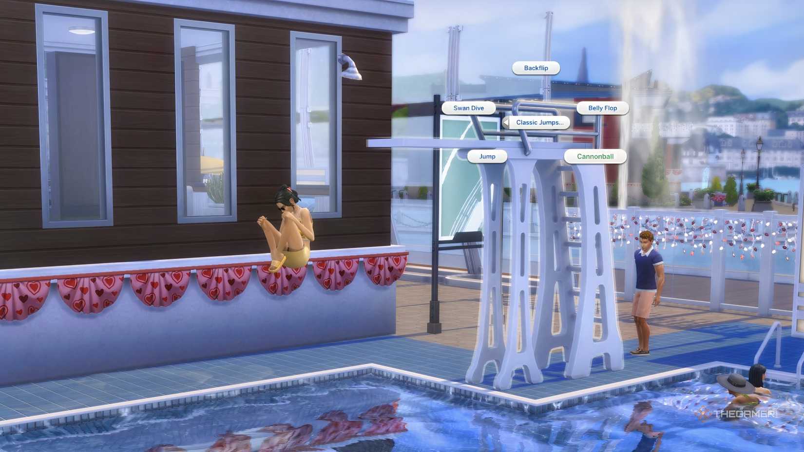 A Budwaling on a Ponde on a new tall diving board