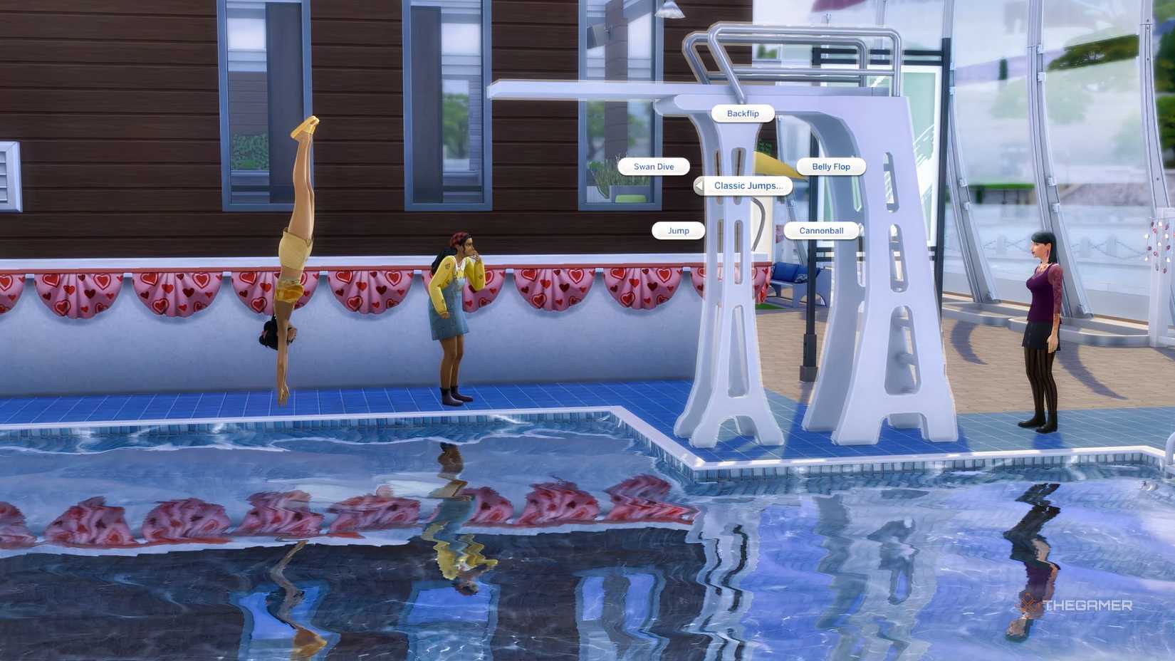 Closing a new tall diving board to swallow a simscriber.