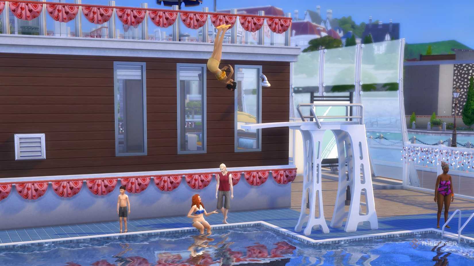 A whistle pike on a pairs in a pool in a pic pool.