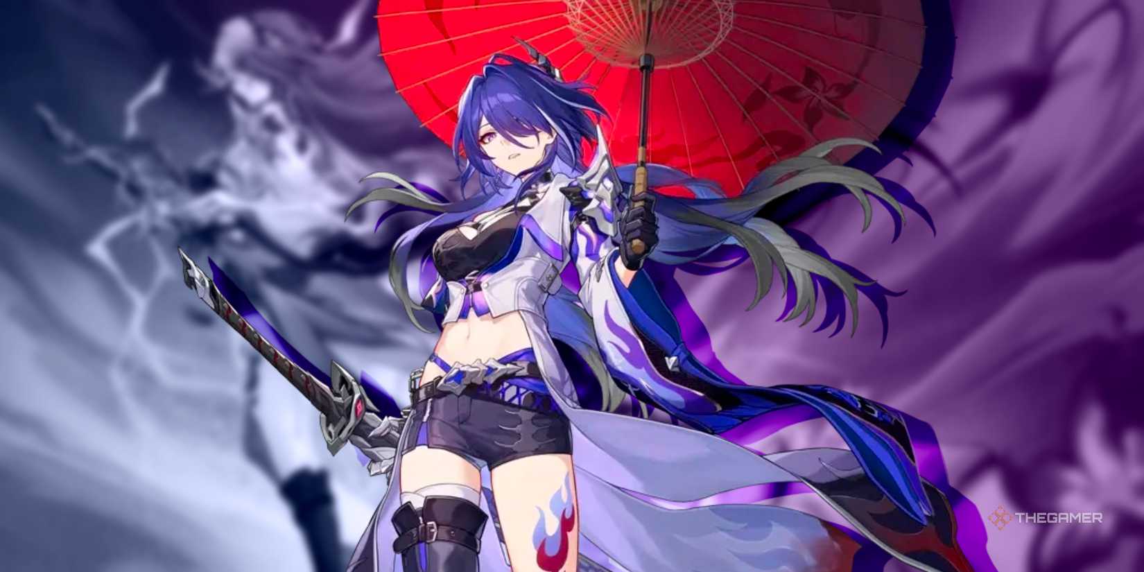 Acheron holds her day and umbrella in Honkai: Star Rail.