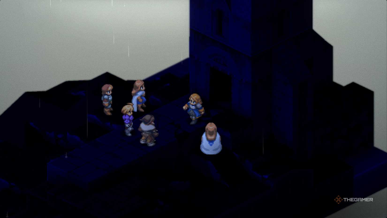 At the beginning of Final Fantasy Tactics The Ivalice Chronicles, Agrias is leaving the church.