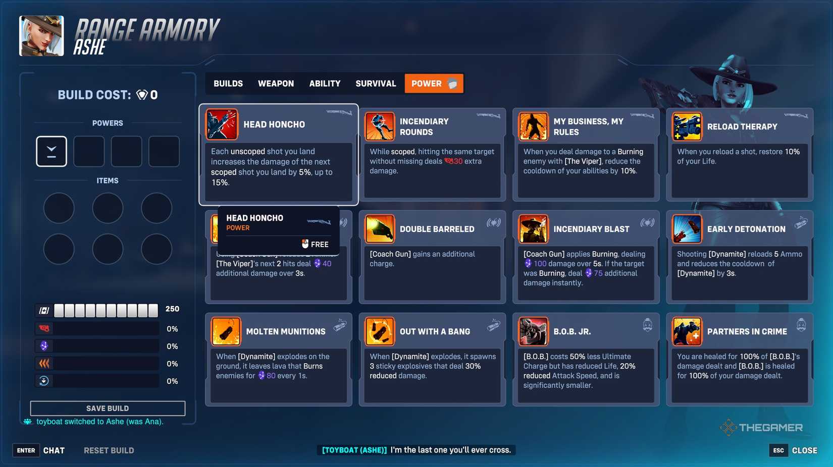 Ashe selected on screen in the Stadium mode in Overwatch 2.