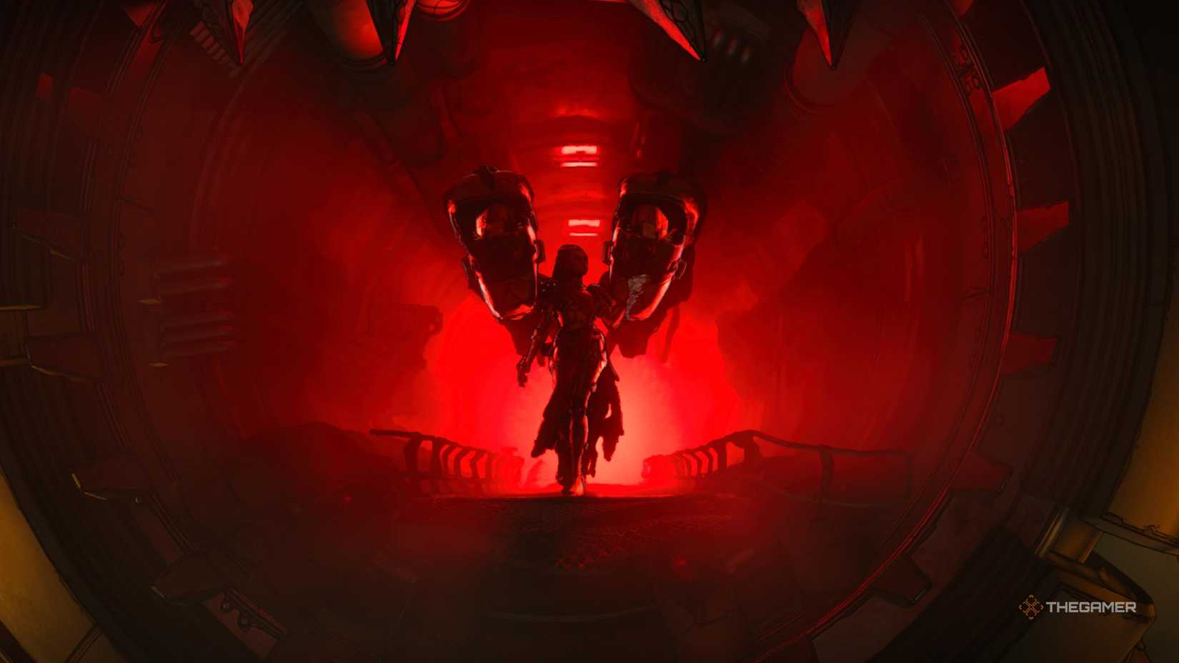 Callis appears in silhouette against a red light in Borderlands 4.