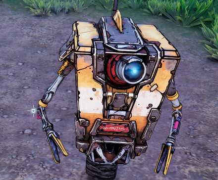 The player looking at Claptrap in Borderlands 4.