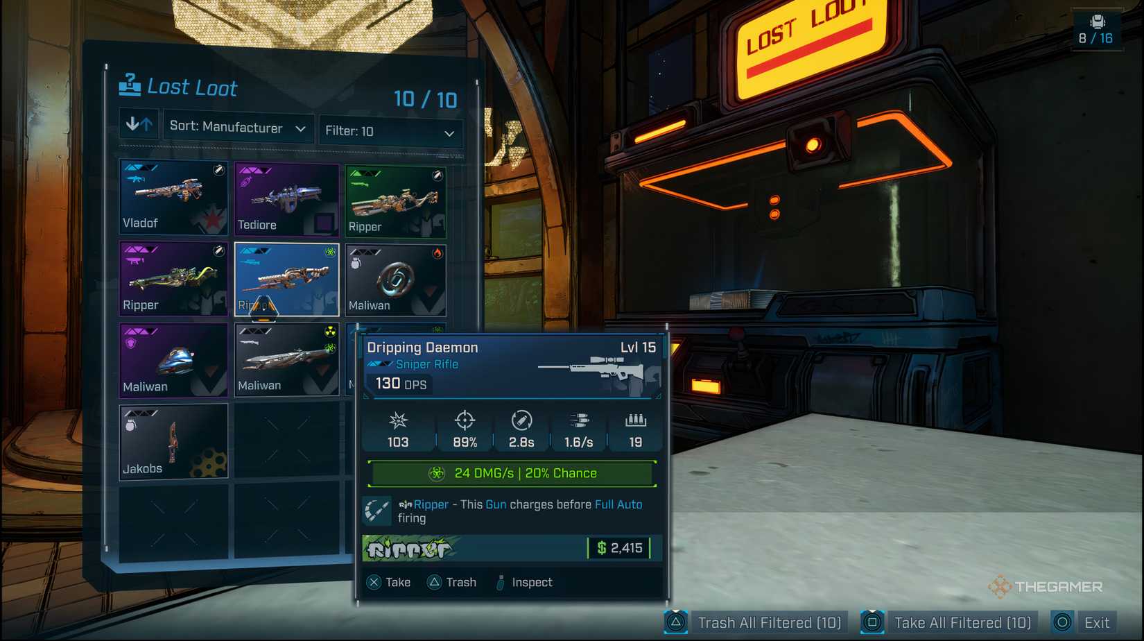 Player is looking at the inventory menu of a lost loot machine that selected the gun in Borderlands 4. 