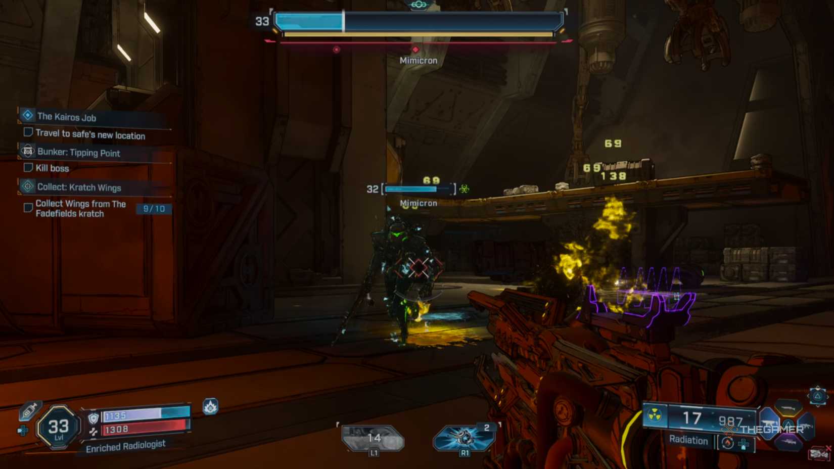 Mimicron and its clones take radiation damage from status effects in Borderland 4.