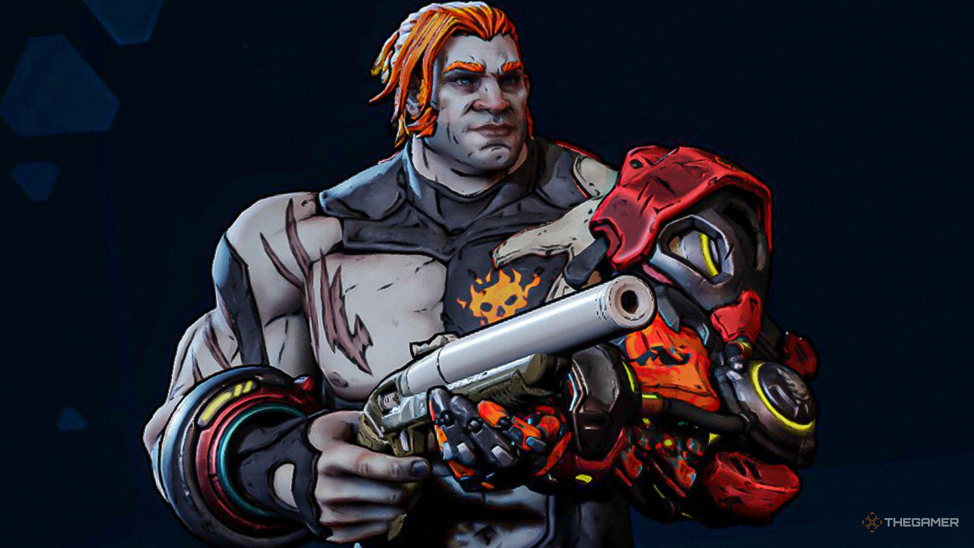 Borderlands 4 screenshot of Amon holding the Hot Slugger shotgun.