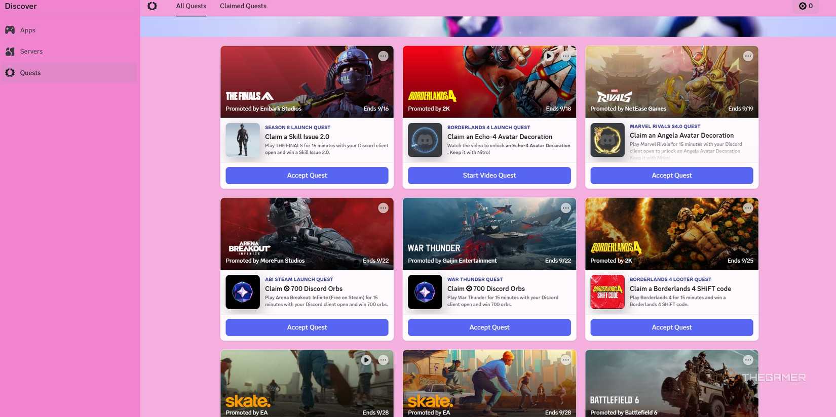 Quest list of discord.