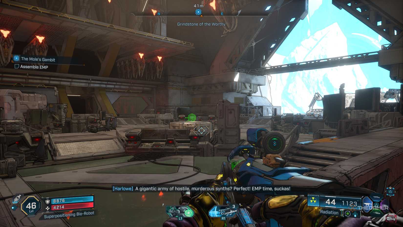 Harlowe approaches the place to place the EMP device in Borderlands 4.